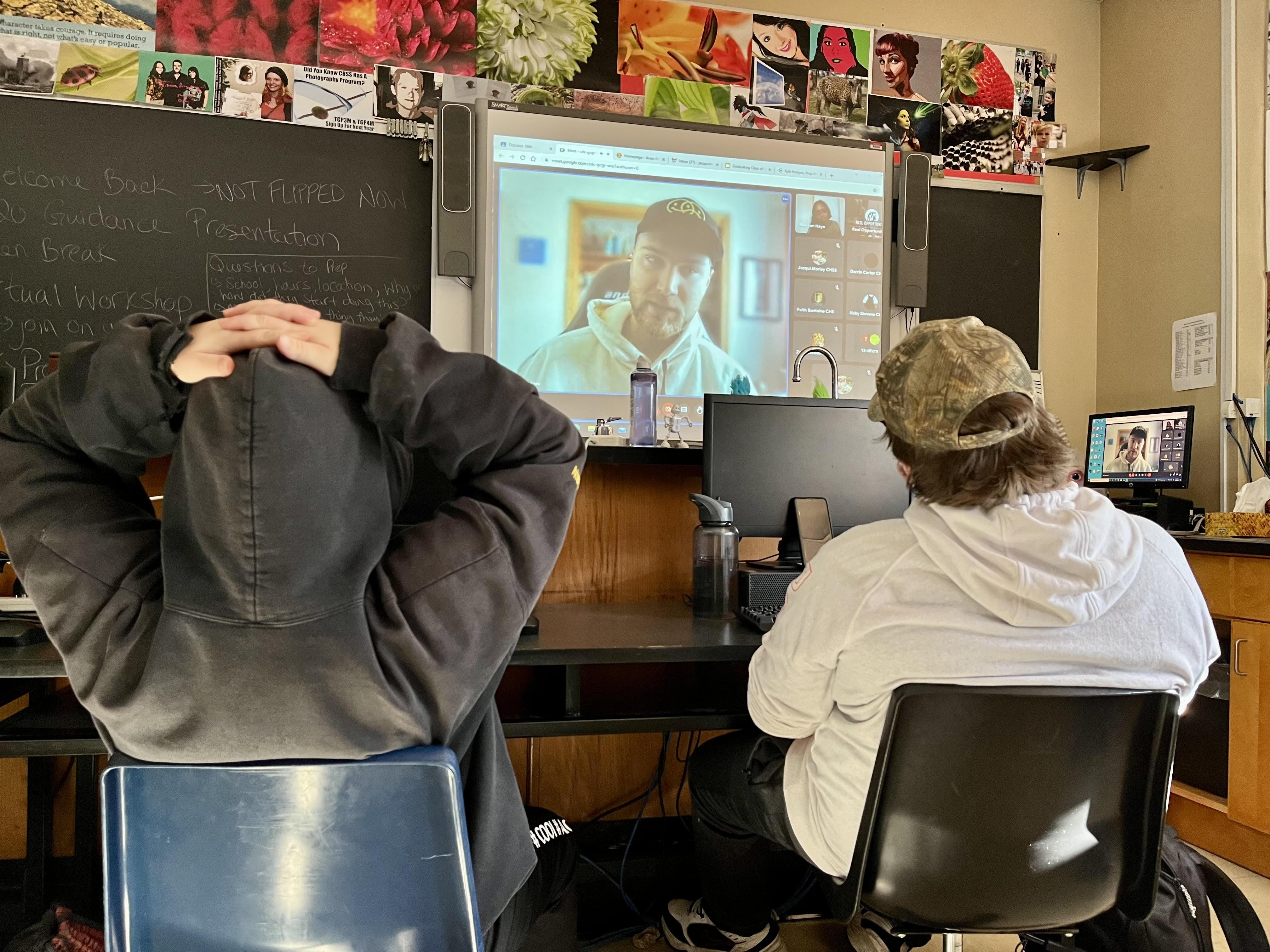 students watching virtual workshop